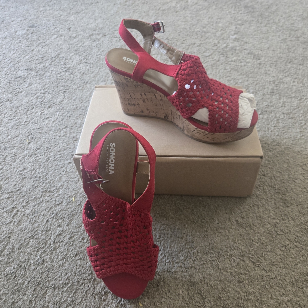Sonoma Red Wedge Sandals with Ankle Strap
